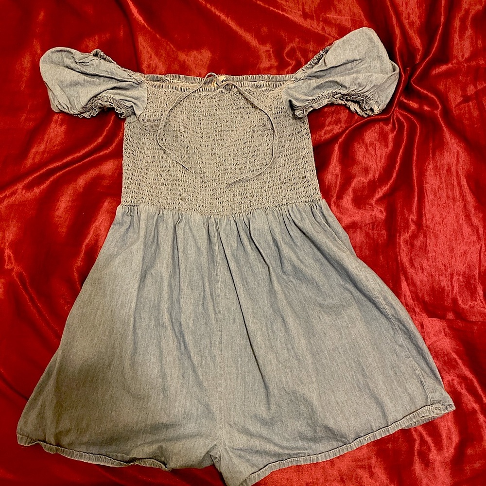 Stretchy denim romper